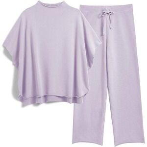 Lavender Lounge Set Sweatshirt Wide Leg Pants Casual Comfort